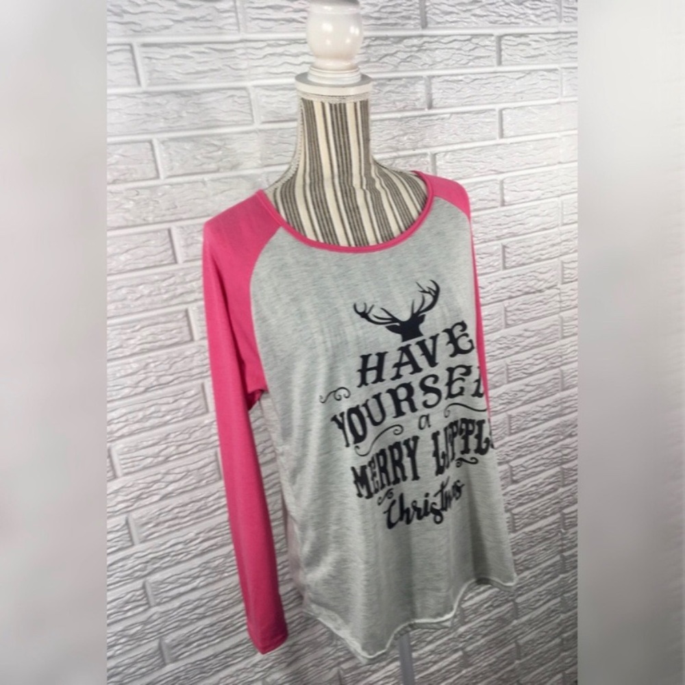 5/$25 Pink and Cream Christmas Raglan Baseball Tee - Picture 2 of 7
